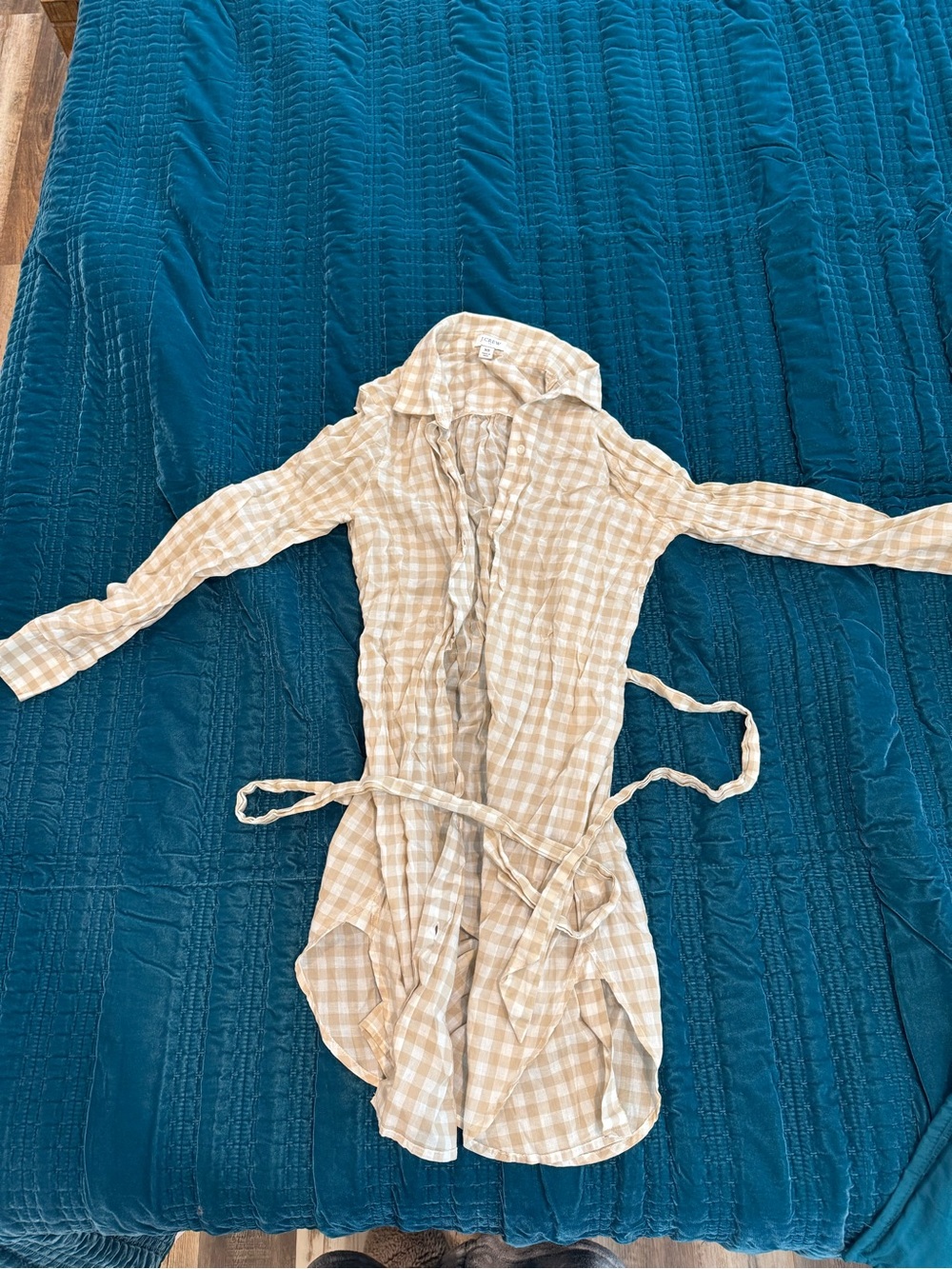 J Crew Tan Plaid Button-Front coverup